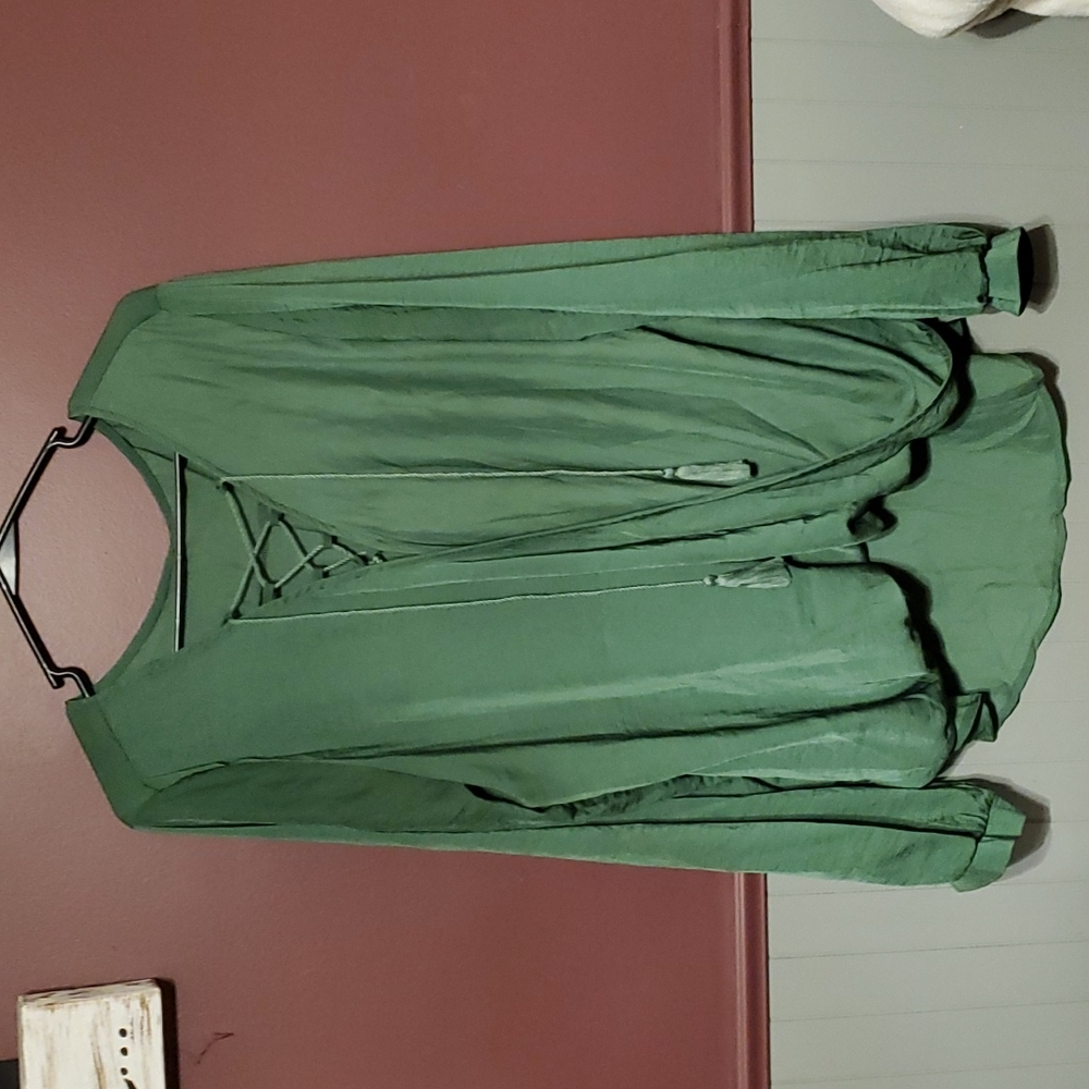 Silky green Blouse longer in the back